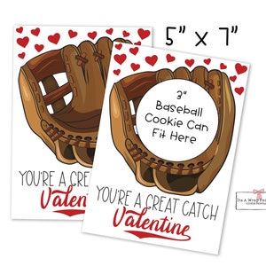 Carte à biscuits imprimable pour la Saint-Valentin 5 x 7 pouces - Vous êtes une belle surprise Saint-Valentin, étiquettes à biscuits de la Saint-Valentin, cartes à biscuits, sport, base-ball, garçons