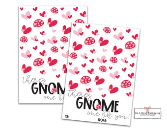 Valentines Printable Mini Cookie Card 3.5&quot; X 5&quot; - Gnome Valentines Cookie Card, Valentine Cookie Tags, There&#39;s Gnome One Like You