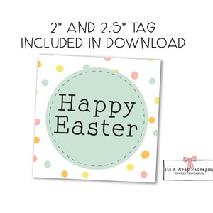 Easter Printable Square 2&quot;  and 2.5&quot;, Happy Easter Cookie Tag, Easter Gift Tag, Easter Cookie Tag, Bunny, Carrots