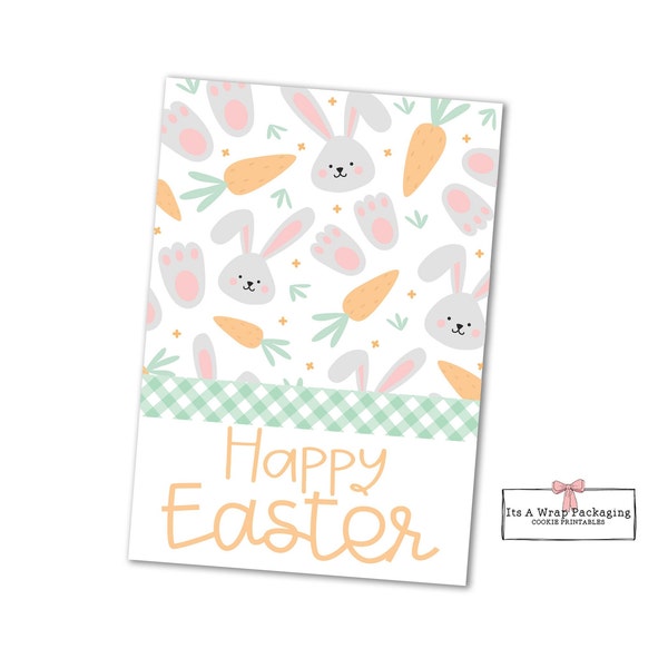 Easter Printable Cookie Card 3.5" X 5" -Happy Easter Cookie Card, Easter Cookie Tag, Bunny, Easter Eggs, Carrots, Spring