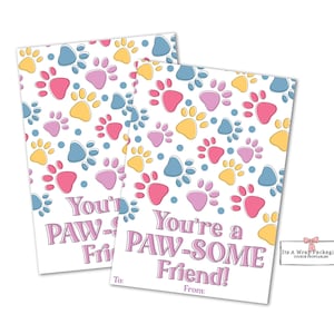 Valentines Printable Mini Cookie Card 3.5" X 5" -Valentine Cookie Card, Cookie Cards, Valentines Cookie Tag, You're Pawsome, Cat, Dog