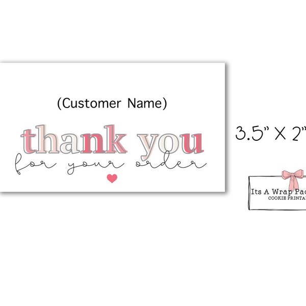 Thank You For Your Order Printable Tag - Cookie Tags, Cookie Cards, Thank You for Your Order Tag, Valentine's Day