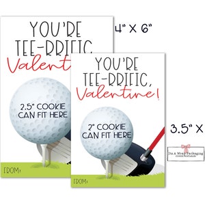 Tarjeta de galletas mini imprimible de San Valentín 3,5" X 5" - Eres TEE-RRIFIC Tarjeta de galletas de San Valentín, tarjetas de galletas de golf, pelota de golf, camiseta de golf
