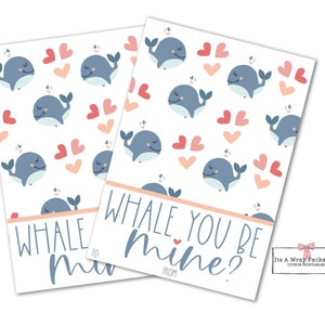 Valentines druckbare Mini-Cookie-Karte 3,5 "X 5" - Whale You Be Mine? Valentines Cookie Karte, Valentine Cookie Tags, Wal