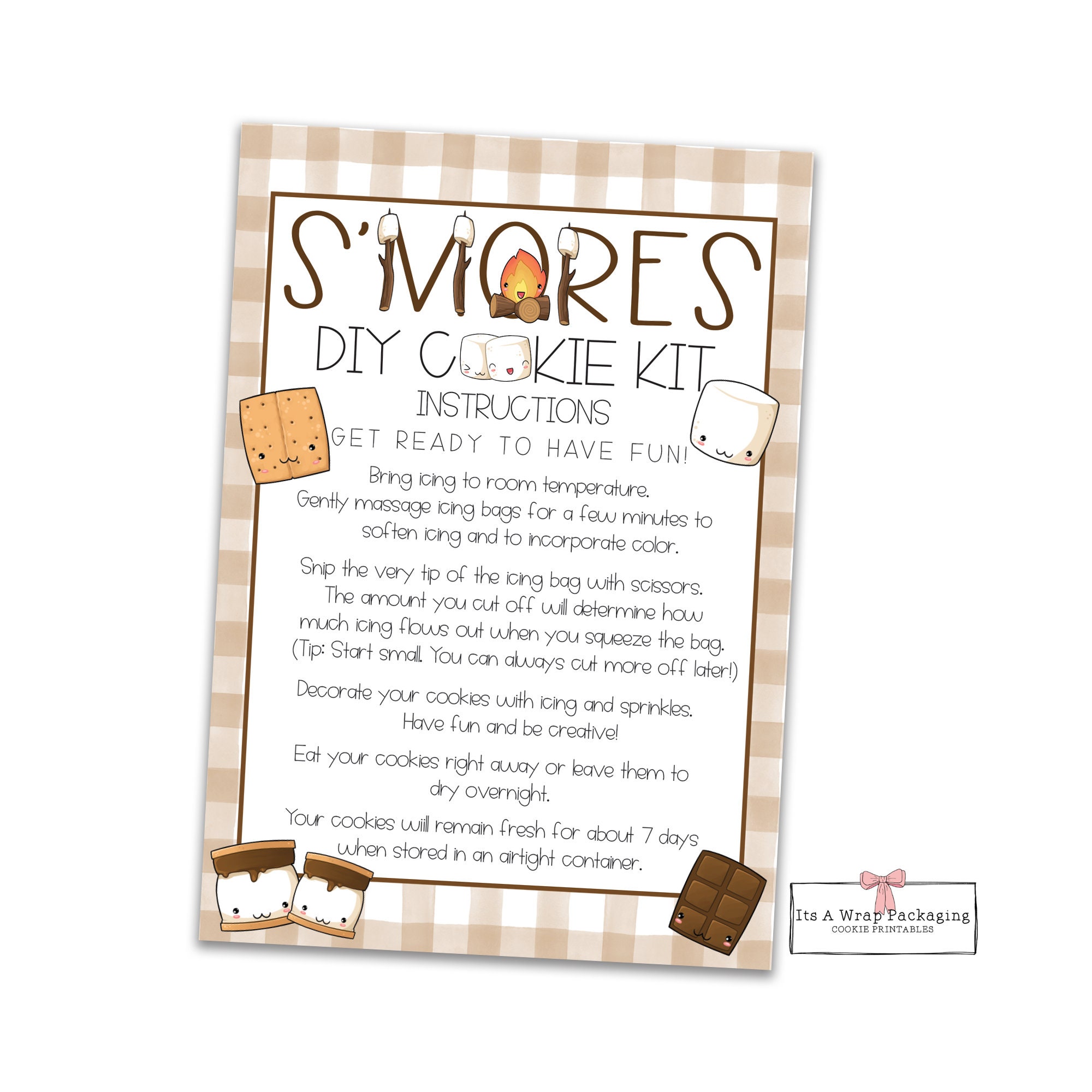 S Mores Diy Cookie Kit Instructions Card Printable Etsy