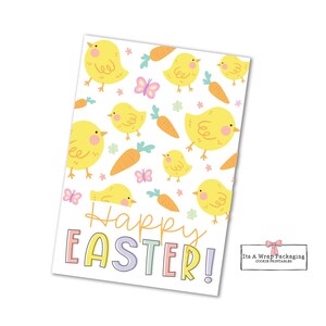 Tarjeta de galleta imprimible de Pascua 3.5" X 5" -Tarjeta de galleta de Pascua feliz, etiqueta de galleta de Pascua, pollito, conejito, huevos de Pascua, zanahorias, flores, primavera