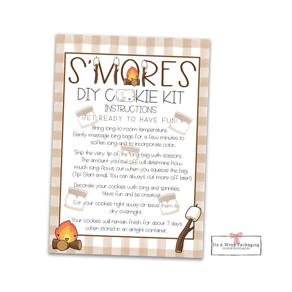 S Mores Diy Cookie Kit Instructions Card Printable Etsy Canada