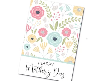 Mother's Day Printable Mini Cookie Card 3.5" x 5" Pastel Flowers