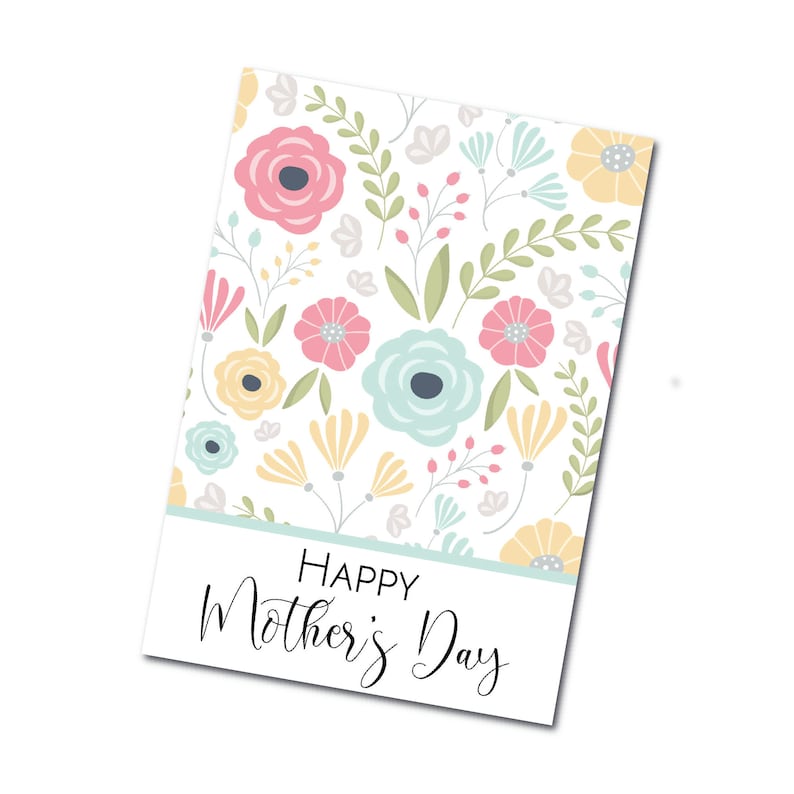 Mother's Day Printable Mini Cookie Card 3.5' x 5' Pastel Flowers 