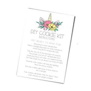 DIY Cookie Kit Instructions Card-Printable 3.5&quot; by 5&quot;-Unicorn, Magical