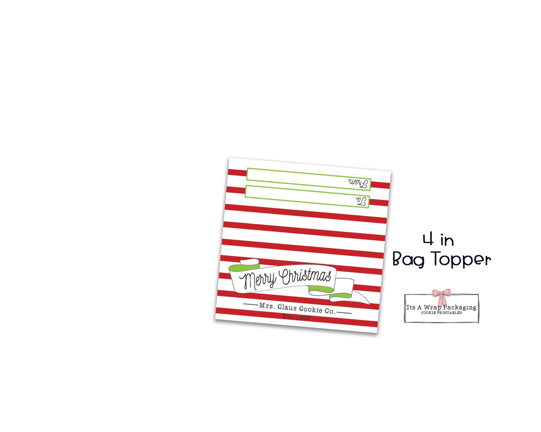 Christmas Bag Topper, 4 Inch Printable Cookie Bag Topper, Christmas ...