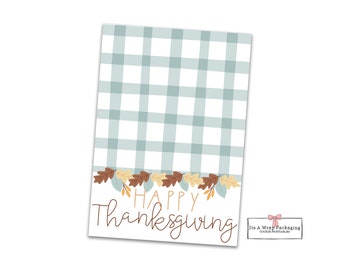 Happy Thanksgiving Printable Mini Cookie Card 3.5&quot; X 5&quot;, Plaid, Cookie Packaging, Fall Cookie Cards, Fall Cookie Tag, Instant Download