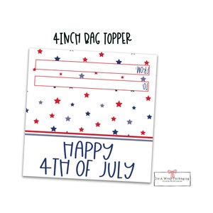 Happy 4th of July 4&quot; Printable Bag Topper-America, USA, Patriotic