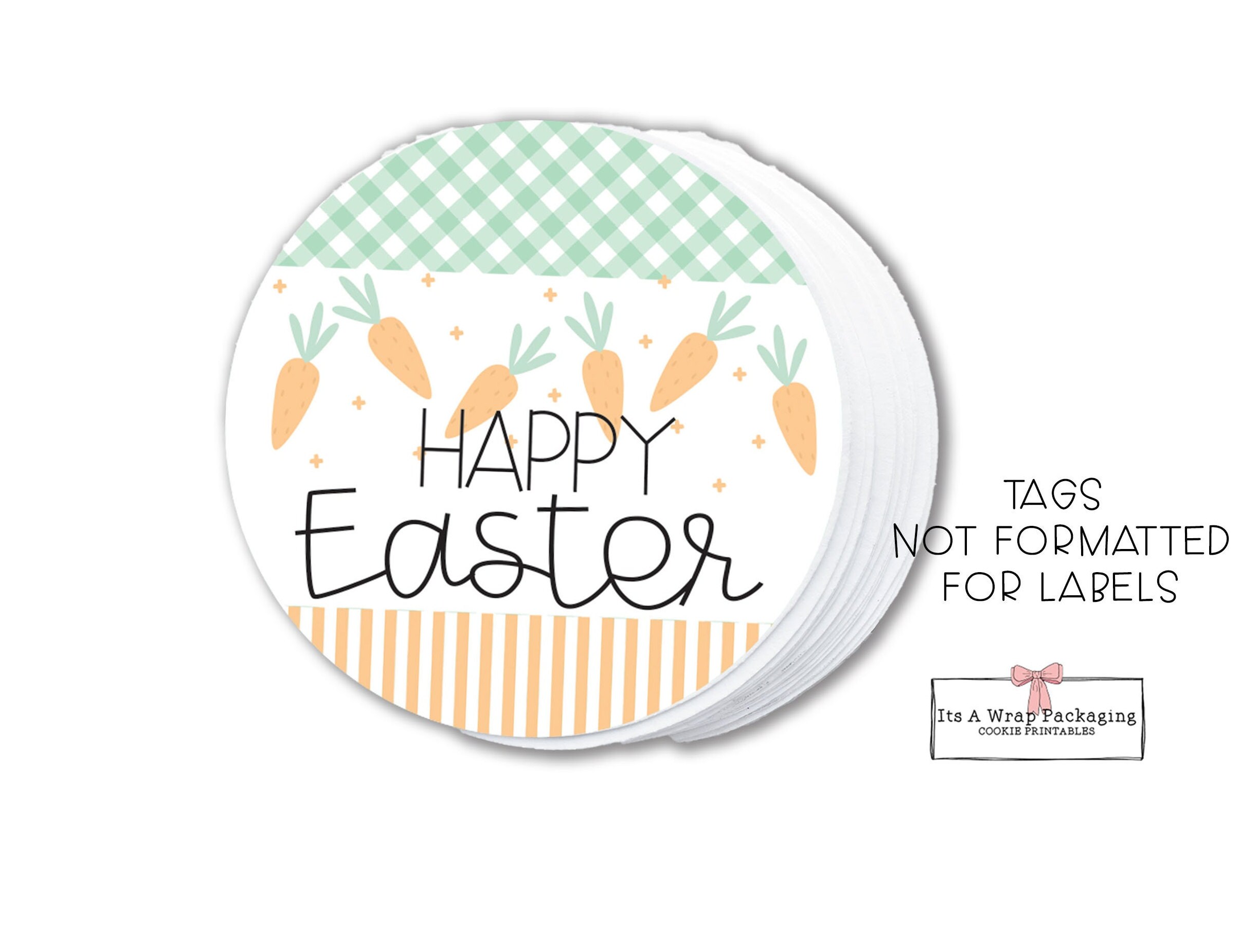 Easter Printable Cookie Tag- Happy Easter Cookie Tags, Easter Cookie Cards, Easter Gift Tag, Easter Eggs, Bunny, Carrots, Gingham