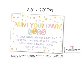 Paint Your Own Eggs 3.5" x 2.5" Printable Tags, Easter Tags, PYO Easter Tag, Easter Printable