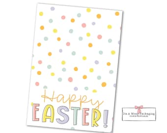 Tarjeta de galleta imprimible de Pascua 3.5" X 5" -Tarjeta de galleta de Pascua feliz, etiqueta de galleta de Pascua, pollito, conejito, huevos de Pascua, zanahorias, lunares
