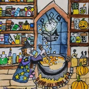 Carte de voeux d'Halloween confortable, impression d'art, affiche (taille standard A3/A4/A5/) - impression numérique