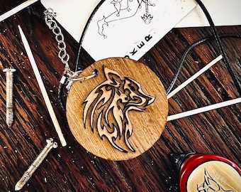 wolf necklace, wolf pendant, wooden wolf necklace , wolf head pendant