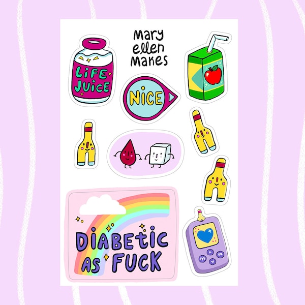 Type 1 Diabetes Sticker Sheet - Waterproof Stickers - Diabetic Accessories
