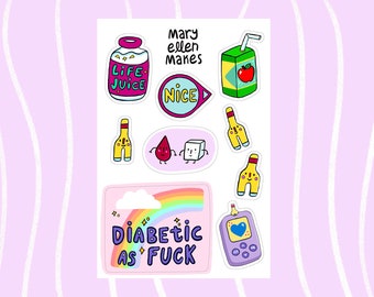 Type 1 Diabetes Sticker Sheet - Waterproof Stickers - Diabetic Accessories