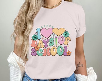Retro Happy 100 Days Of School Gift for Teacher, Teacher Love Shirt, Teacher Appreciation Gift 100 Days of School Outfit Retro Teacher Shirt