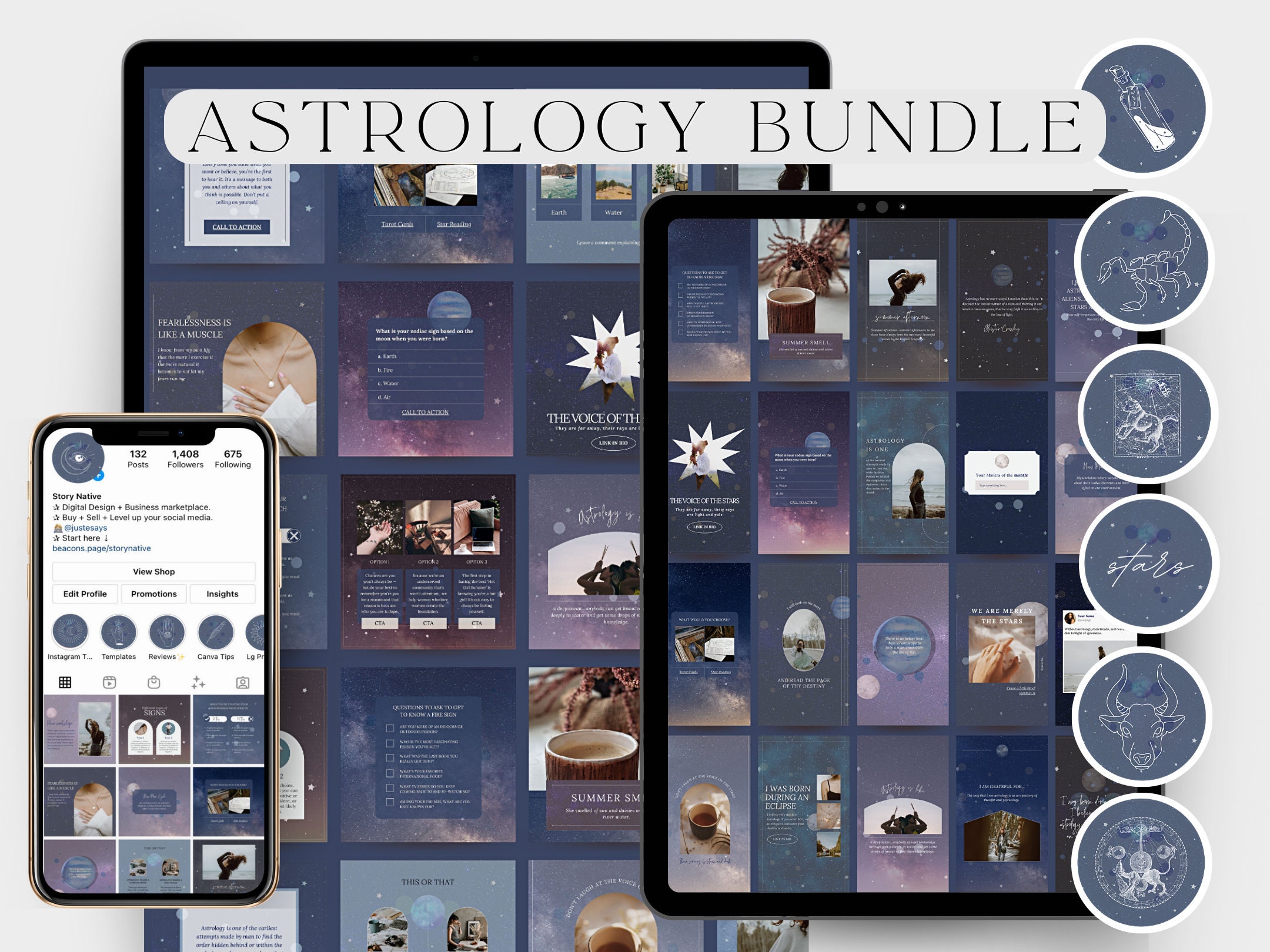Astrology Instagram Template Bundle: Celestial Social Media (Canva)