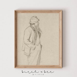 Vintage Fisherman Sketch Art Print: Antique Portrait (Digital Download)