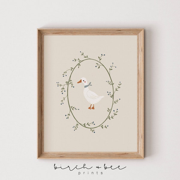 Gans kwekerij print | Vintage esthetische kwekerij | Schattig kinderkamerdecor | Afdrukbare muurkunst #304