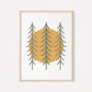 Forest and Sun Kids Print | Forest Nursery Theme | Tree Outdoor Themed Nursery & Kids Room | | Neutral Nursery Decor | Digital Wall Art