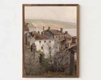 Vintage Italian Village Oil Painting | Printable Wall Art | #3