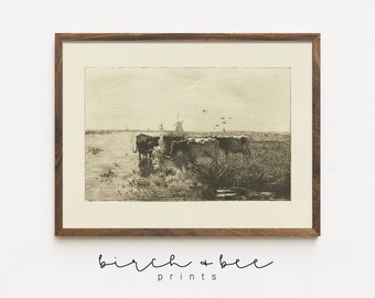 Vintage Cow Sketch | Antique Farmhouse Decor | Old Time Farm Print #38