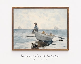 Vintage Boot Aquarell Druck | Boot Kinderzimmer Wandkunst | Haus am See zum Ausdrucken #27