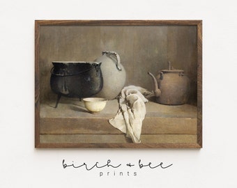 Kitchen Still Life Painting | Vintage Kitchen Wall Decor | Farmhouse Printable Art