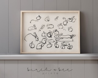 Rabbit Sketch Printable | Bunny Vintage Drawings | Nursery Wall Art | #247