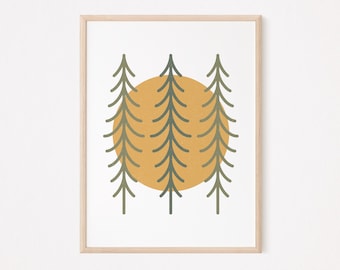 Forest and Sun Kids Print: Neutral Nursery Decor (Digital Download)