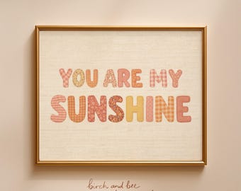 You Are My Sunshine Art Print, Quilted Patchwork Nursery Wall Art, Whimsical Appliqué Nursery Art, Girl Nursery Art #372 -MAILED ART