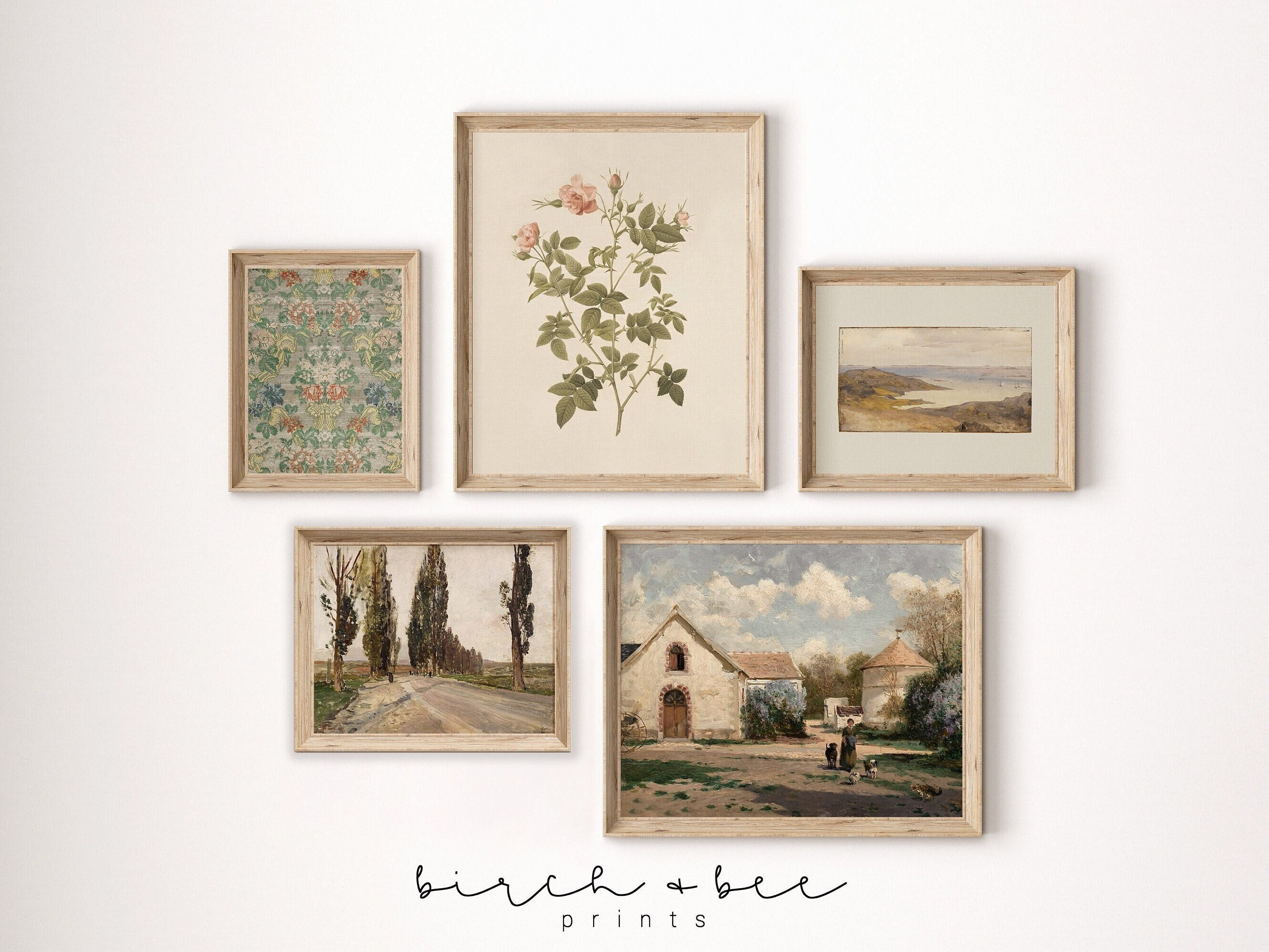 French Country Gallery Wall Art Set: Vintage Floral, Landscape Prints ...