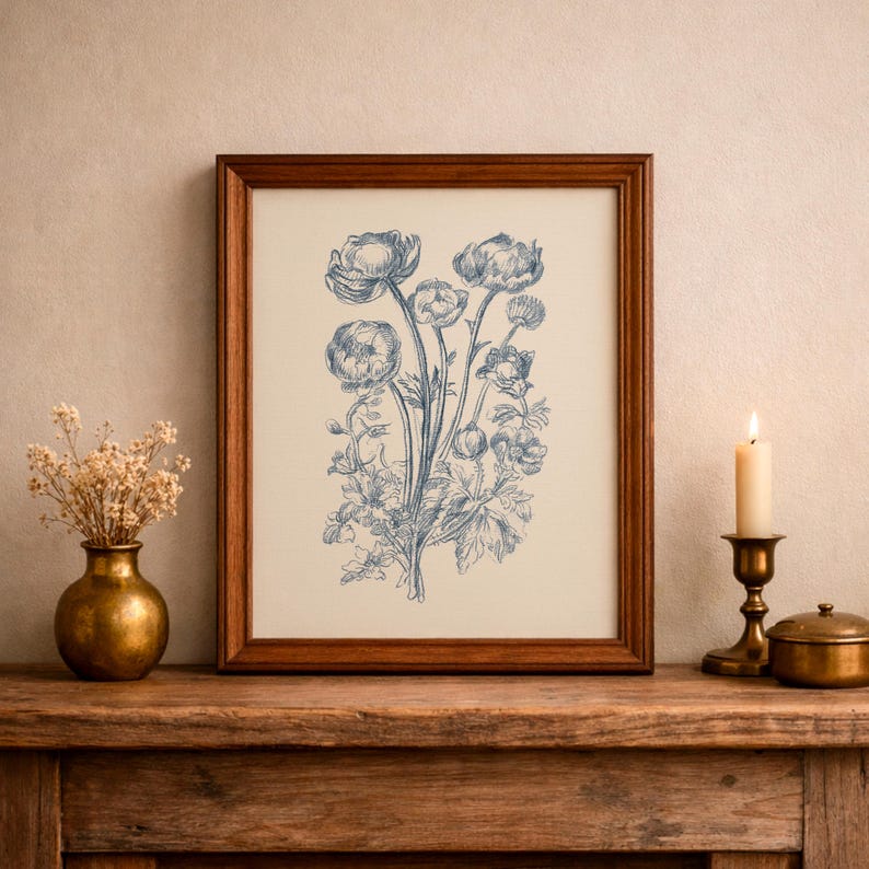 Juego de 2 impresiones florales vintage / Decoración de pared azul / Arte de ramo de rosas / Descarga digital n.° 290 imagen 11