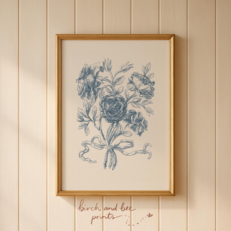 Juego de 2 impresiones florales vintage / Decoración de pared azul / Arte de ramo de rosas / Descarga digital n.° 290 imagen 10