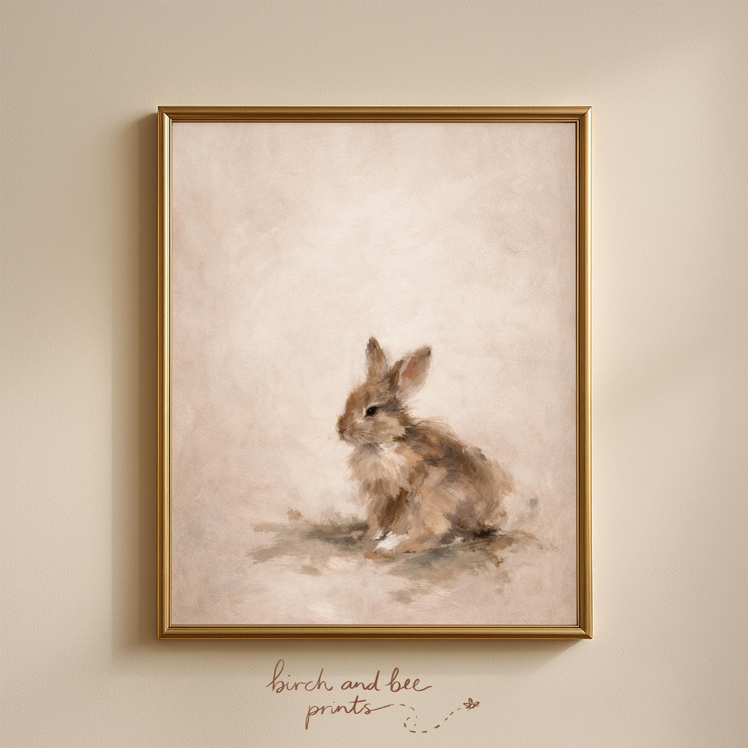 Vintage Bunny Rabbit Art Print, Neutral Nursery Wall Art, Shabby Chic ...