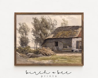 Vintage Gehöft Print | Alte Scheune Malerei | Digitaler Download