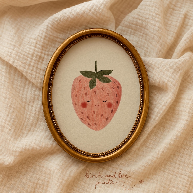 Aardbeikunstafdruk | Fruitkwekerijkunst | Leuke kinderkamerdecoratie | Afdrukbare muurkunst #299 afbeelding 3