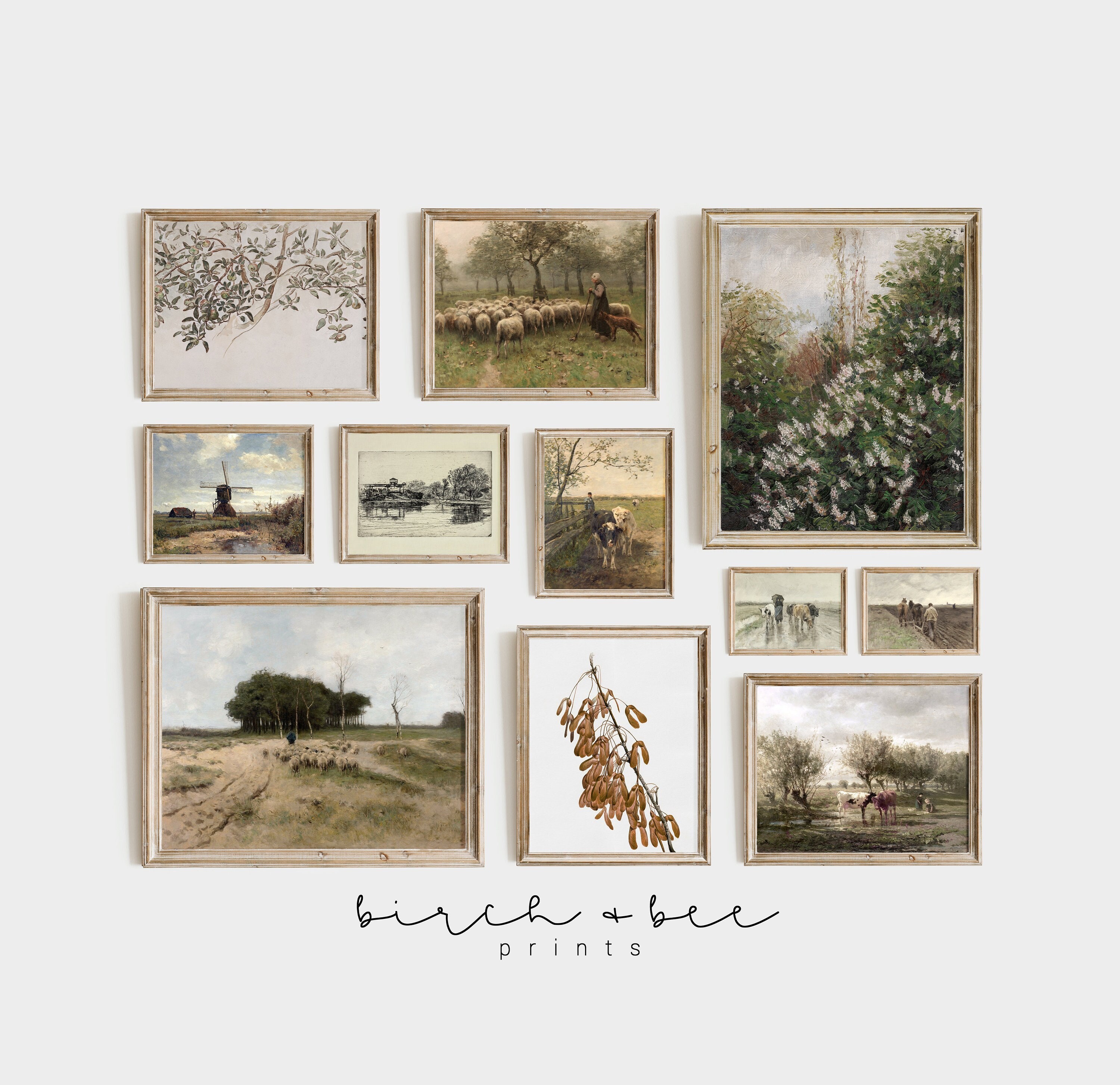Vintage Farmhouse Large Gallery Wall | Set of 11 | Country Art Prints Downloadable #1