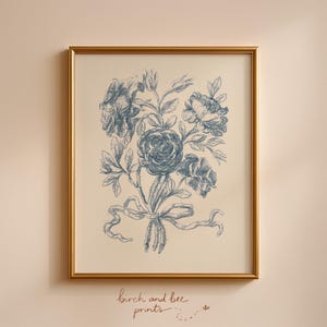 Impresión de flores vintage / Decoración de pared azul / Impresión floral / Arte de ramo de rosas / Descarga digital n.° 288 imagen 1