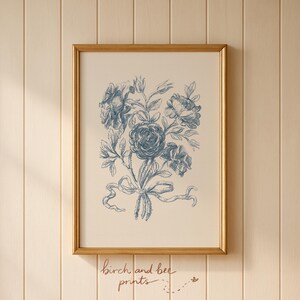Impresión de flores vintage / Decoración de pared azul / Impresión floral / Arte de ramo de rosas / Descarga digital n.° 288 imagen 9