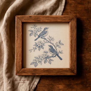 Vintage Bird Sketch Fine Art Print, Blue Botanical Wall Art ...