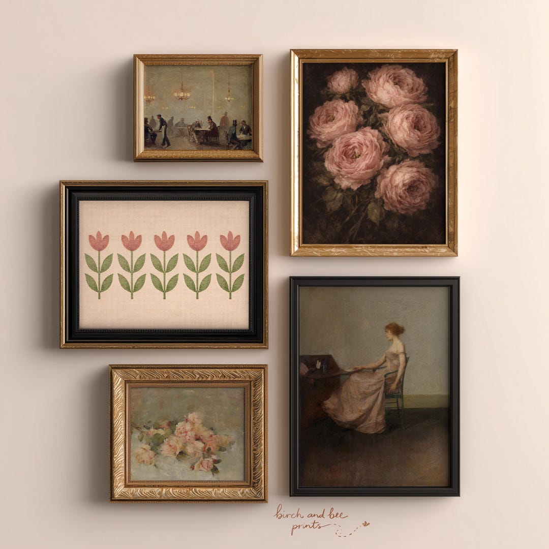 Cottagecore Gallery Wall Art Set of 5, Vintage Floral Prints, Moody ...