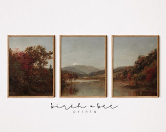 Fall Landscape Painting Set of 3 | Vintage Autumn Art Prints | Digital Download #124
