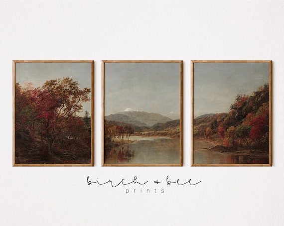 Fall Landscape Painting Set of 3 | Vintage Autumn Art Prints | Digital Download #124