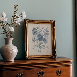 Impresión de flores vintage / Decoración de pared azul / Impresión floral / Arte de ramo de rosas / Descarga digital n.° 288 imagen 10
